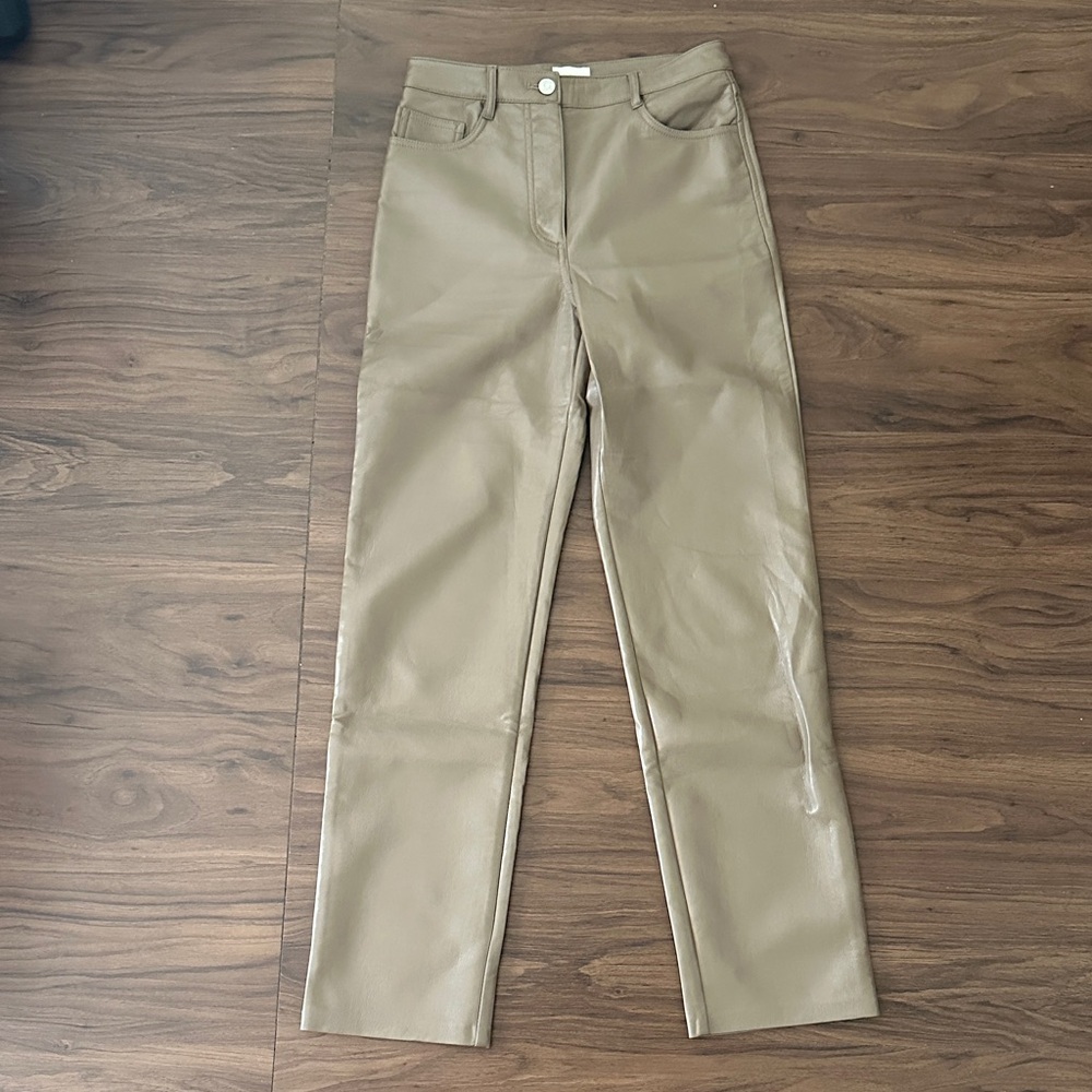 Aritzia Mocha Straight Leg Leather Pants